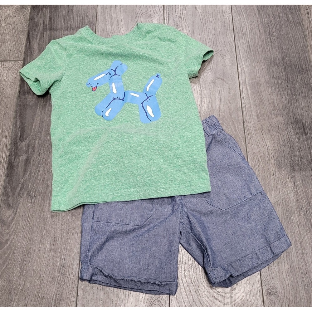Cat & Jack Boys Twist Dog Balloon T-shirt with Shorts Size 4T Green/Blue
